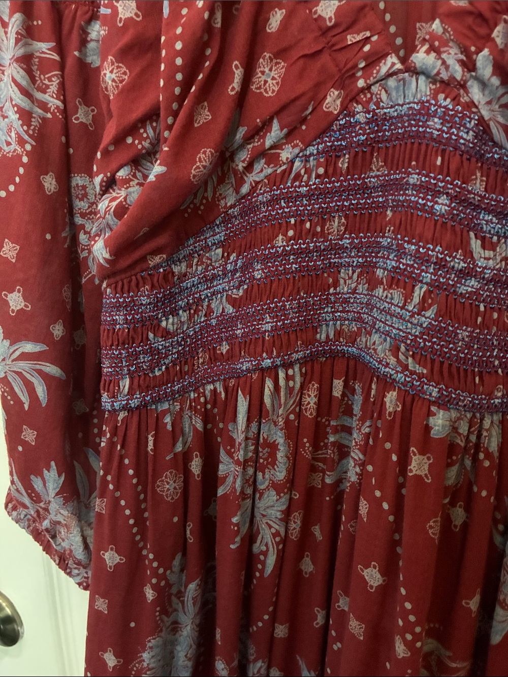 Free People Wine Floral Golden Hour Boho Long Sleeve Maxi Dress - Picture 6 of 11